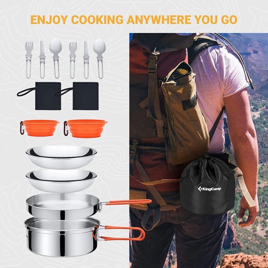Camping Cookware Set, GIUGT 15Pcs Portable Aluminium Camping Cooking Set,  Backpacking Outdoor Camping Mess Kit Pots Pan with Anti-Stick Lightweight