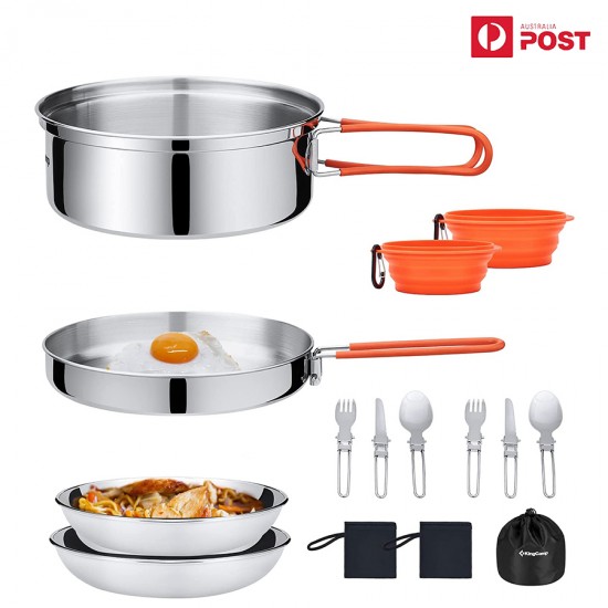 17PCS Stainless Steel Camping Cookware Mess Kit Nonstick