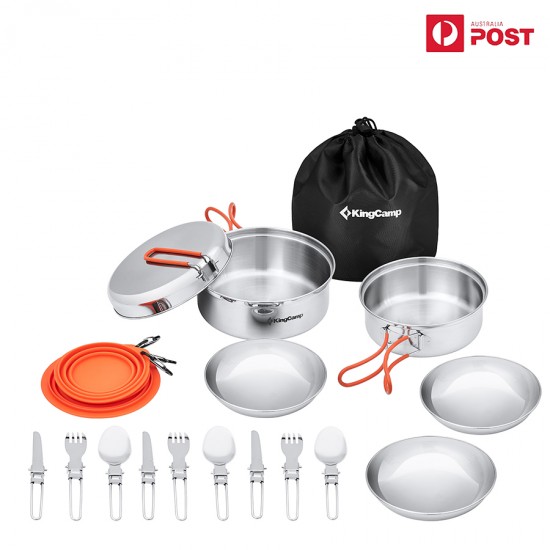 Stainless Steel Camping Cookware Mess Kit Non-Stick Pot Pan Set Lightweight  Pots And Pans Set